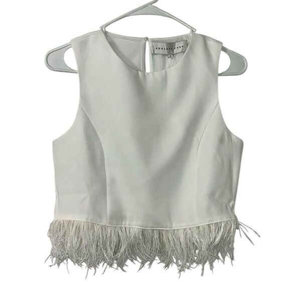 Endless Rose White Cropped Feather Trim Top|(Size Small) - Picture 3 of 8